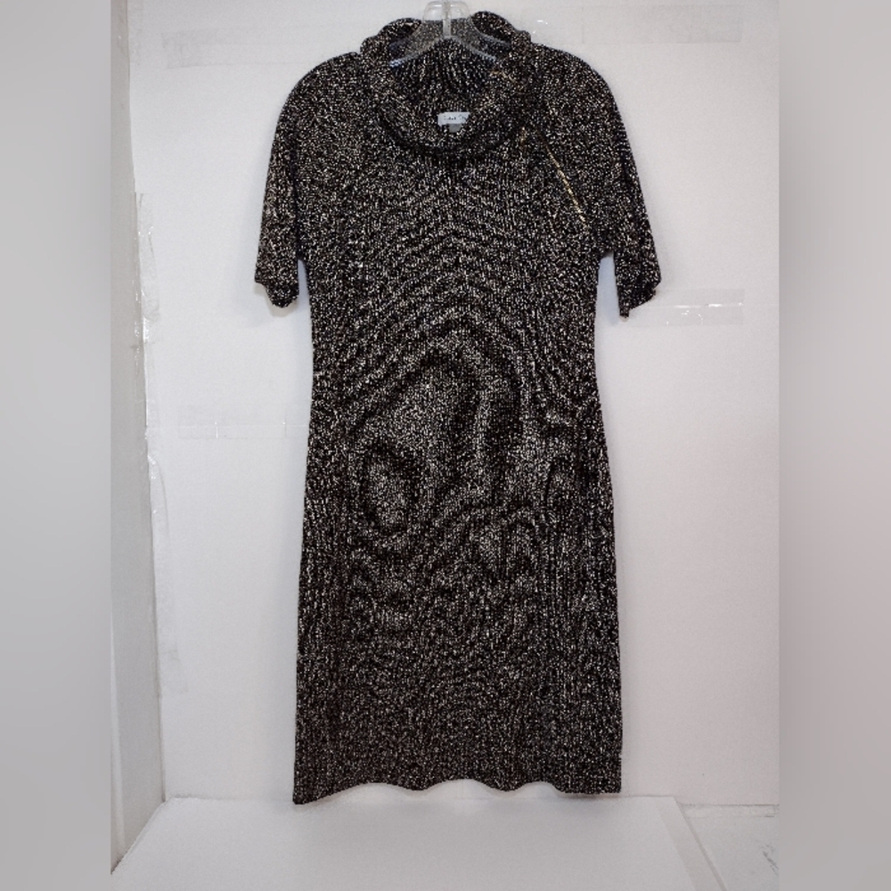 Calvin Klein Black And Gold Metallic Midi Dress Size ( L)